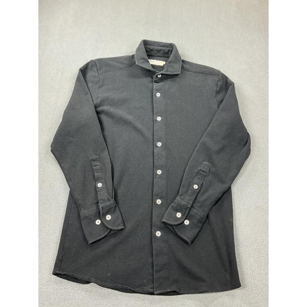 Collars & Co. Shirt Mens Small Black Luxury Pique Cotton Button Up‎ Long Sleeve